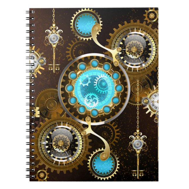 Steampunk Rostig Bakgrund med Turkos Linser Anteckningsbok (Framsidan)