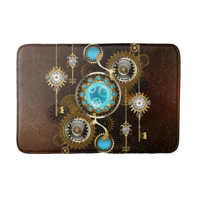 Steampunk Rostig Bakgrund med Turkos Linser Badrumsmatta (Framsidan)