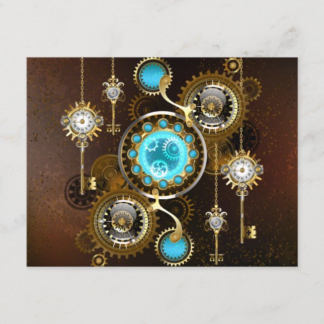 Steampunk Rostig Bakgrund med Turkos Linser Tilläggskort (Framsida)