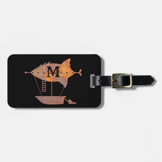 Steampunk Rostig Luftskepp Anpassad Monogram Bagagebricka (Horisontell Framsida)