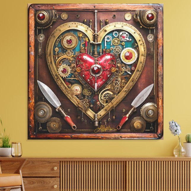 Steampunk Rubiner Och Dolkar Krigare Valentine Canvastryck (Insitu (Vardagsrum))