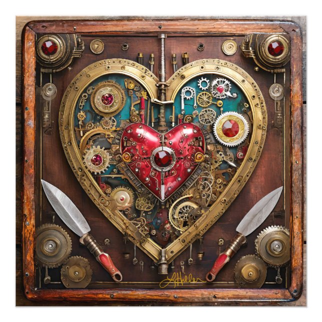 Steampunk Rubiner Och Dolkar Krigare Valentine Fototryck (Framsidan)