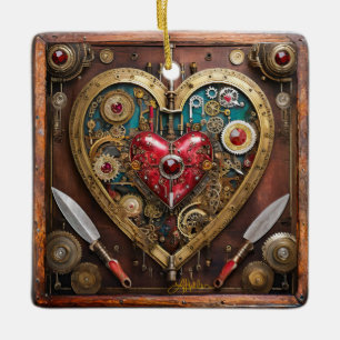 Steampunk Rubiner Och Dolkar Krigare Valentine Julgransprydnad Keramik