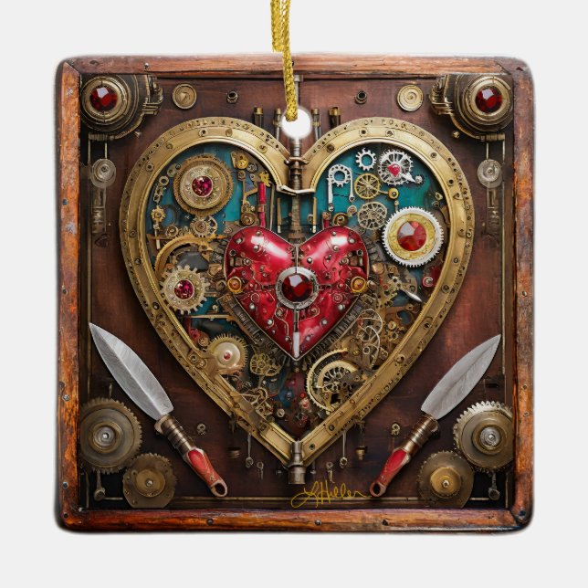 Steampunk Rubiner Och Dolkar Krigare Valentine Julgransprydnad Keramik (Framsida)
