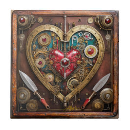 Steampunk Rubiner Och Dolkar Krigare Valentine Kakelplatta
