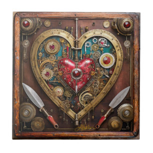 Steampunk Rubiner Och Dolkar Krigare Valentine Kakelplatta
