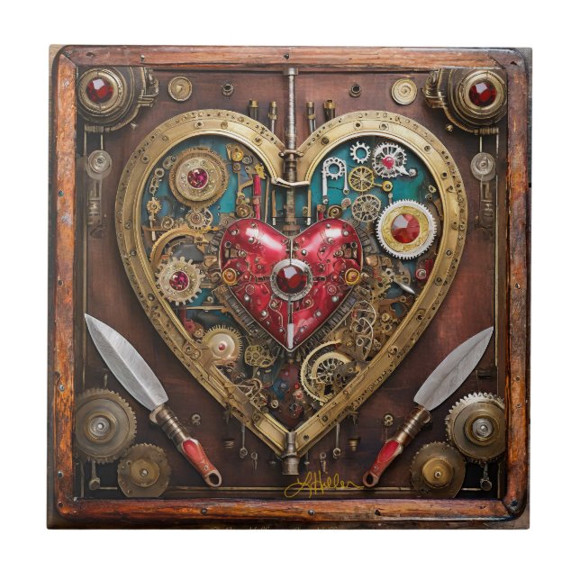 Steampunk Rubiner Och Dolkar Krigare Valentine Kakelplatta (Framsidan)