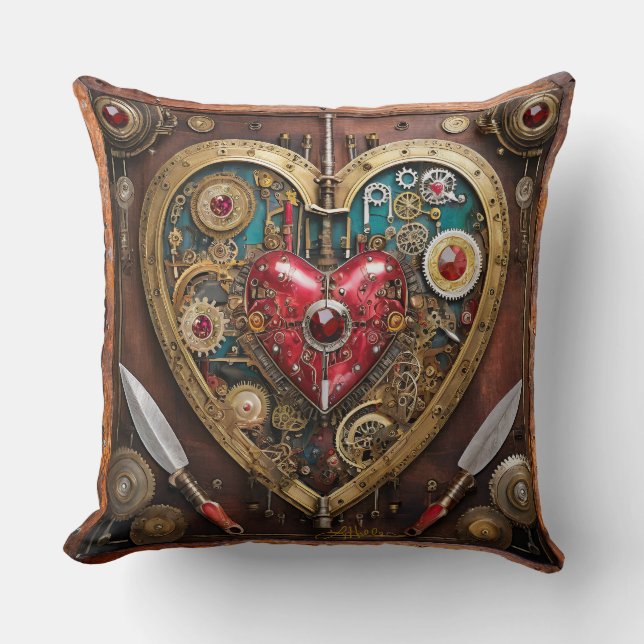 Steampunk Rubiner Och Dolkar Krigare Valentine Kudde (Framsida)