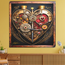 Steampunk Rubiner Och Kugghjul Mörkt Hjärta Canvastryck