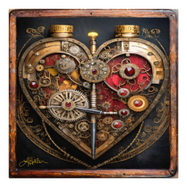 Steampunk Rubiner Och Kugghjul Mörkt Hjärta Fototryck