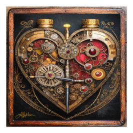Steampunk Rubiner Och Kugghjul Mörkt Hjärta Fototryck