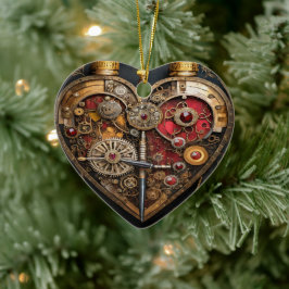 Steampunk Rubiner Och Kugghjul Mörkt Hjärta  Julgransprydnad Keramik