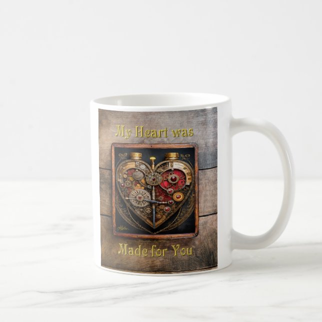 Steampunk Rubiner Och Kugghjul Mörkt Hjärta  Kaffemugg (Höger)