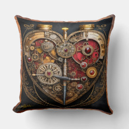 Steampunk Rubiner Och Kugghjul Mörkt Hjärta Kudde