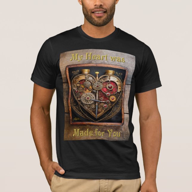 Steampunk Rubiner Och Kugghjul Mörkt Hjärta  T Shirt (Framsida)
