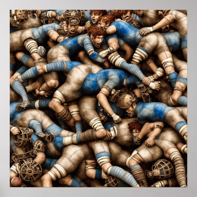 Steampunk Rugby - Rugby Painting Print Poster (Framsidan)