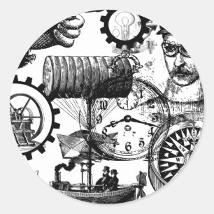 steampunk runt klistermärke