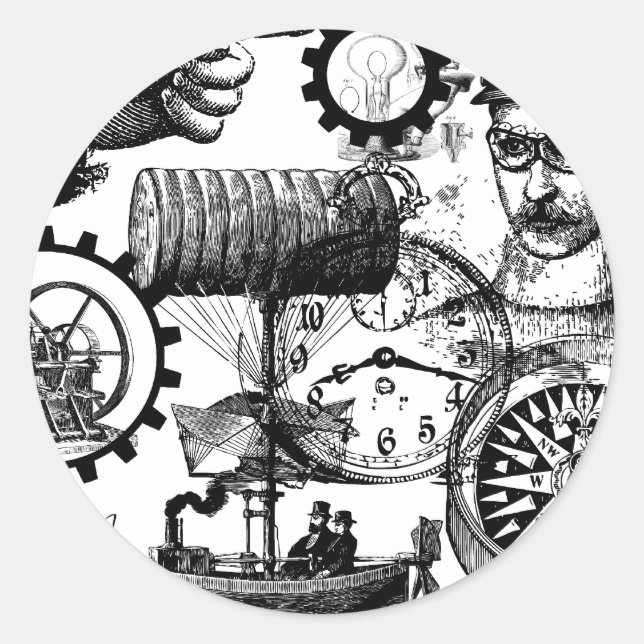 steampunk runt klistermärke (Framsida)