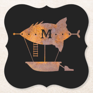 Steampunk Rusty Airship Anpassningsbar Monogram Underlägg Papper