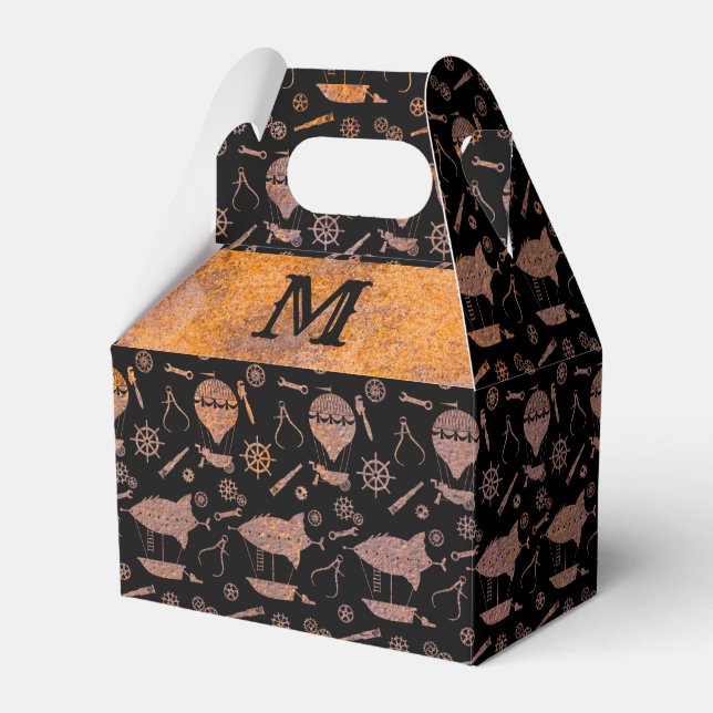 Steampunk Rusty Airships Monogram Gable Presentaskar (Framsidan Sidan)