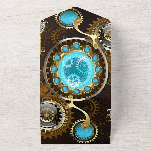 Steampunk Rusty Background med Turquise Lenses (Utsida)
