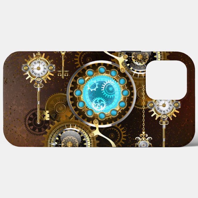 Steampunk Rusty Background med Turquise Lenses (Baksida (horisontell))