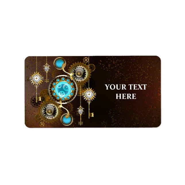 Steampunk Rusty Background med Turquise Lenses Adressetikett (Framsidan)