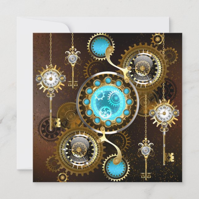 Steampunk Rusty Background med Turquise Lenses Anteckningskort (Framsida)