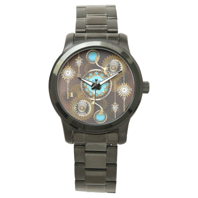 Steampunk Rusty Background med Turquise Lenses Armbandsur (Framsida)
