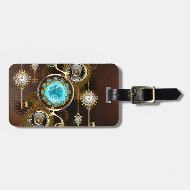 Steampunk Rusty Background med Turquise Lenses Bagagebricka (Horisontell Framsida)