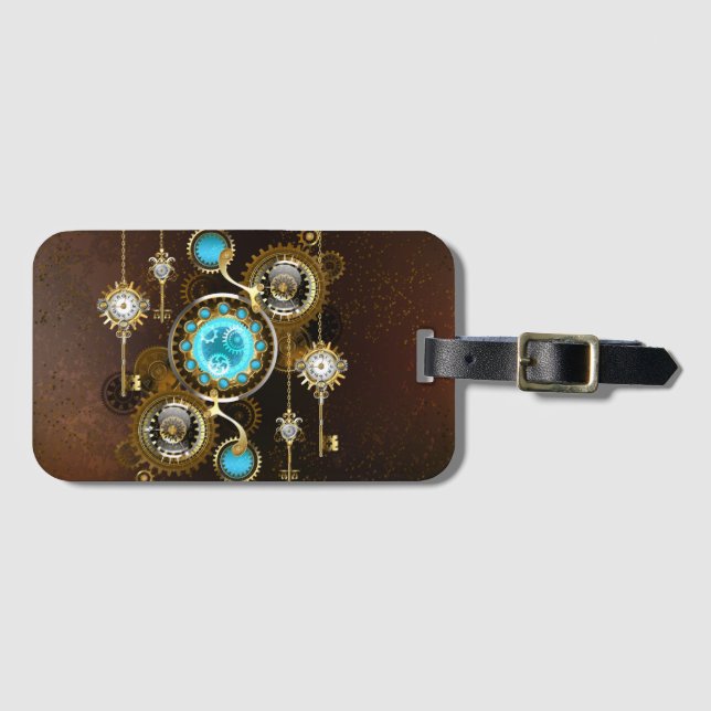 Steampunk Rusty Background med Turquise Lenses Bagagebricka (Framsida horisontal)