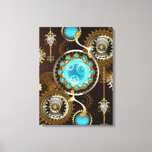 Steampunk Rusty Background med Turquise Lenses Canvastryck (Framsida)