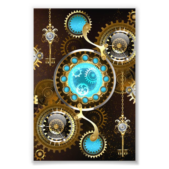 Steampunk Rusty Background med Turquise Lenses Fototryck (Framsidan)