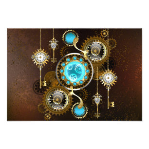 Steampunk Rusty Background med Turquise Lenses Fototryck