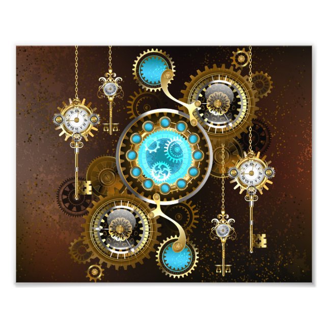 Steampunk Rusty Background med Turquise Lenses Fototryck (Framsidan)