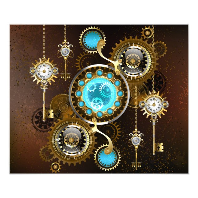 Steampunk Rusty Background med Turquise Lenses Fototryck (Framsidan)