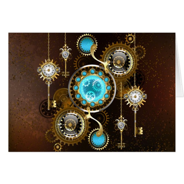 Steampunk Rusty Background med Turquise Lenses Hälsningskort (Framsidan Horizontal)