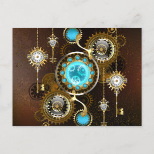 Steampunk Rusty Background med Turquise Lenses Helg Vykort