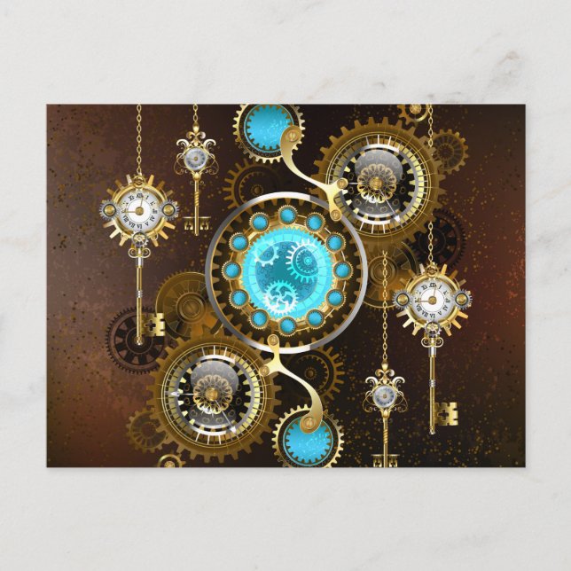 Steampunk Rusty Background med Turquise Lenses Inbjudan Vykort (Framsida)