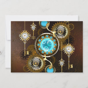 Steampunk Rusty Background med Turquise Lenses Inbjudningar