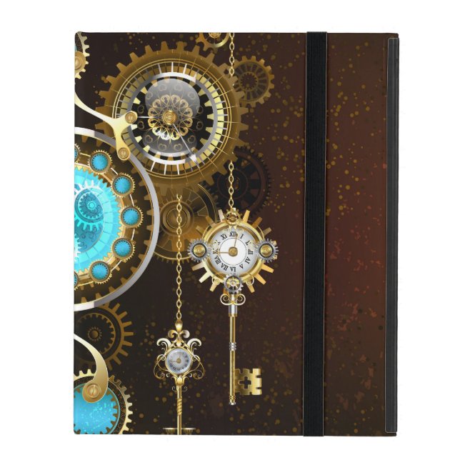 Steampunk Rusty Background med Turquise Lenses iPad Fodral (Framsidan Closed)