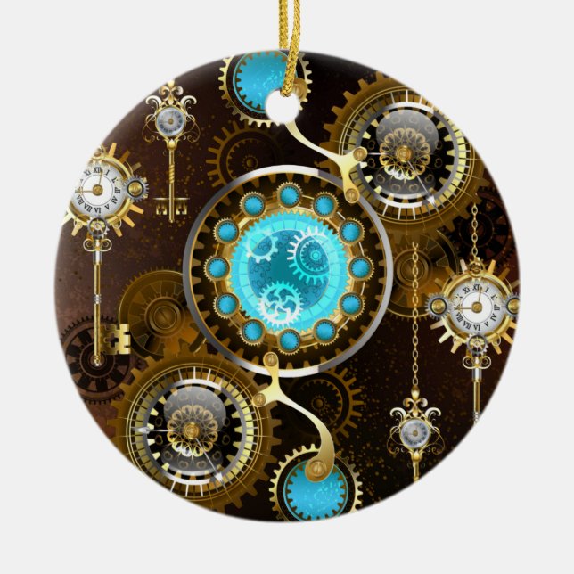 Steampunk Rusty Background med Turquise Lenses Julgransprydnad Keramik (Framsidan)