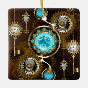 Steampunk Rusty Background med Turquise Lenses Julgransprydnad Keramik