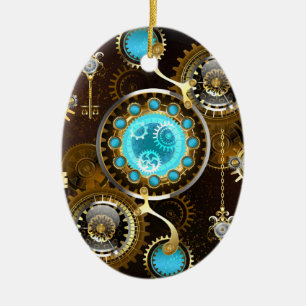 Steampunk Rusty Background med Turquise Lenses Julgransprydnad Keramik