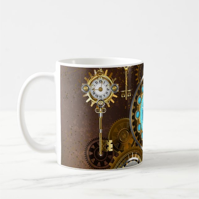 Steampunk Rusty Background med Turquise Lenses Kaffemugg (Vänster)