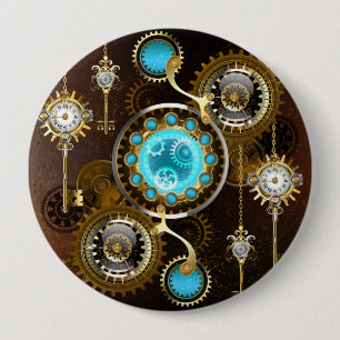 Steampunk Rusty Background med Turquise Lenses Knapp