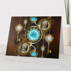 Steampunk Rusty Background med Turquise Lenses Kort