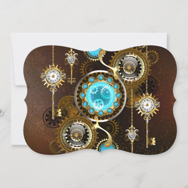Steampunk Rusty Background med Turquise Lenses Kort (Framsida)