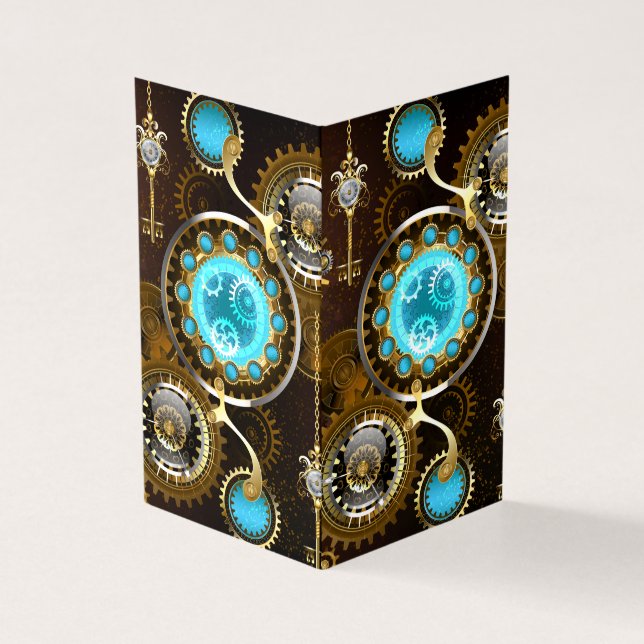 Steampunk Rusty Background med Turquise Lenses Kort (Utsida)