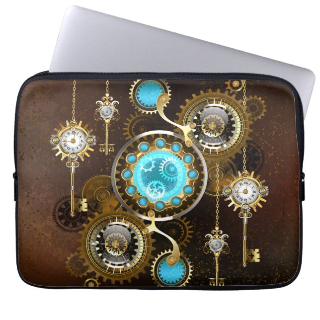 Steampunk Rusty Background med Turquise Lenses Laptop Fodral (Framsidan)